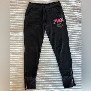 PINK Victoria's Secret Black Joggers with Colorful Logo